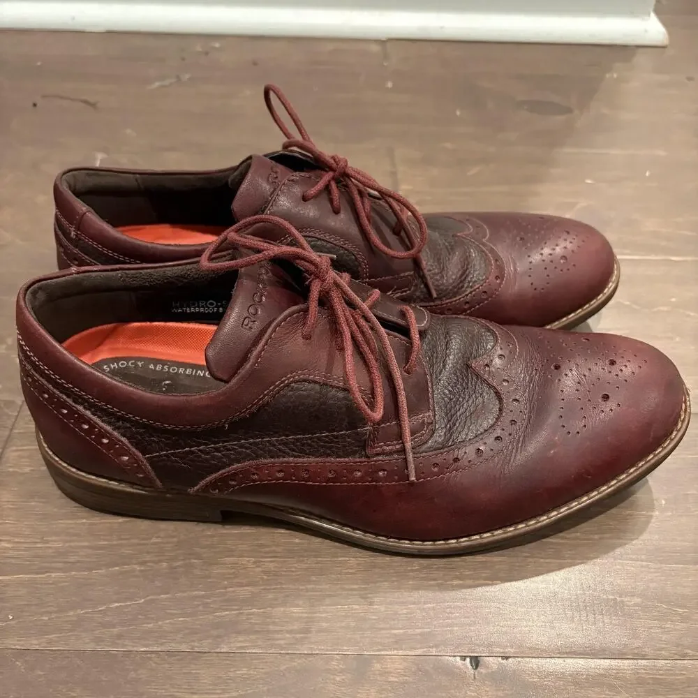 Rockport Shoes Mens Size‎ 9.5 Burgundy Waterproof Slip Resistant Leather Wingtip